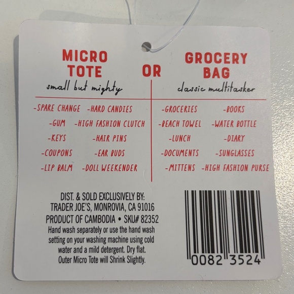 Trader Joe's Canvas Micro Tote with Grocery Bag - Blue NWT - Picture 3 of 3